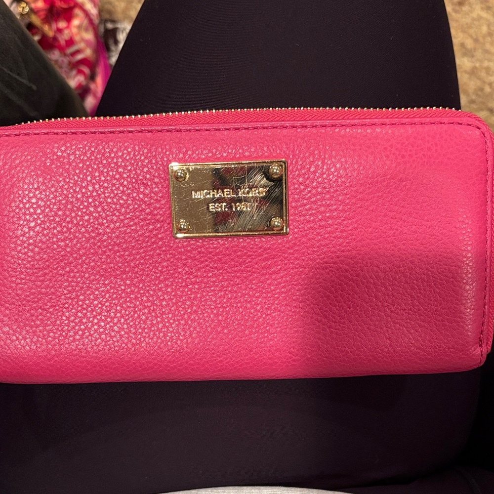 Michael Kors 8” Fuchsia Wallet with Gold Accents